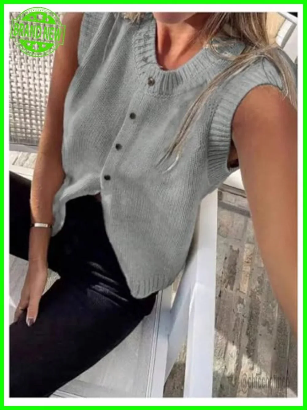 Button Up Sweater Vest Crewneck Sleeveless Knit Pullover